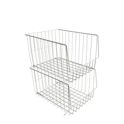 White large stackable display metal wire baskets for vegetables organizers